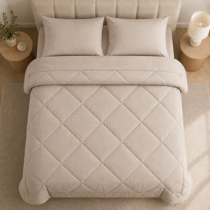 Orange 2-in-1 comforter with matching pillowcases, another view.