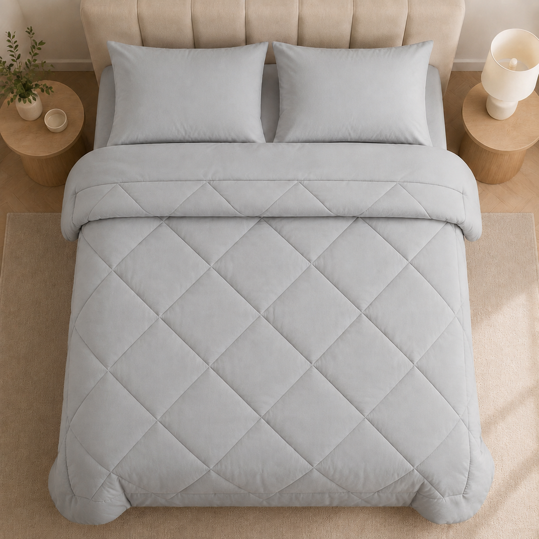 Orange 2-in-1 comforter with matching pillowcases, another view.