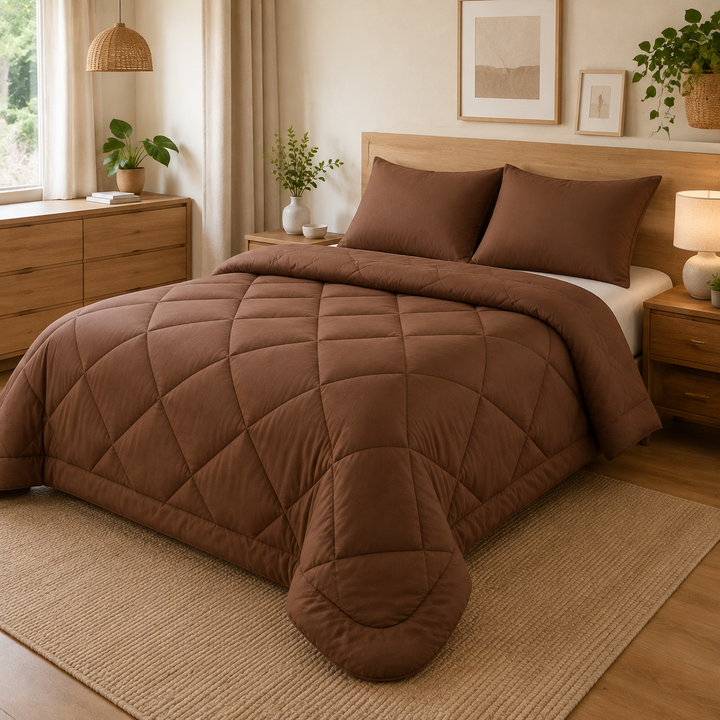 Orange 2-in-1 comforter with matching pillowcases, another view.