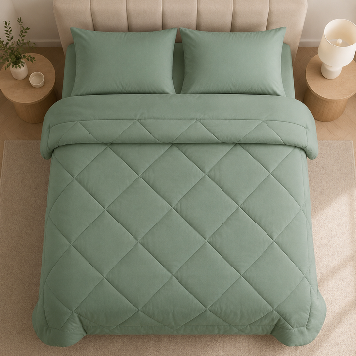 Orange 2-in-1 comforter with matching pillowcases, another view.