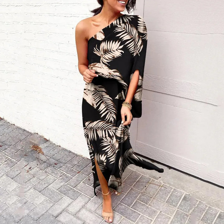 Dress with Diagonal Shoulder Line - Mila-Zwart vel-S-Nora Luxe