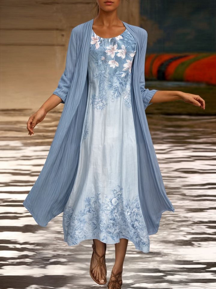 Dress with floral pattern – Eliana-Light blue-S-Nora Luxe