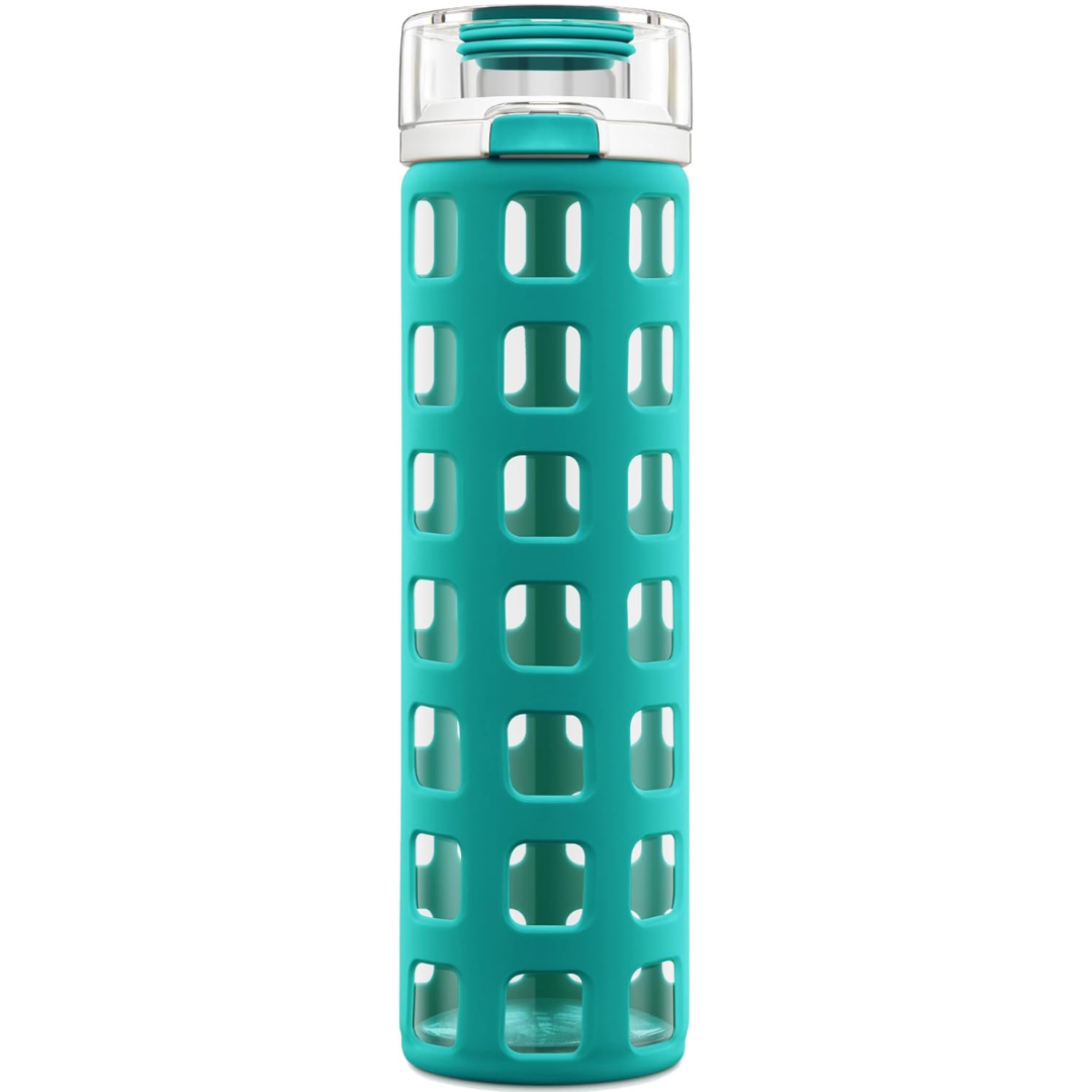 Durable Glass Water Bottle with One-Touch Flip Lid-Green-Nora Luxe