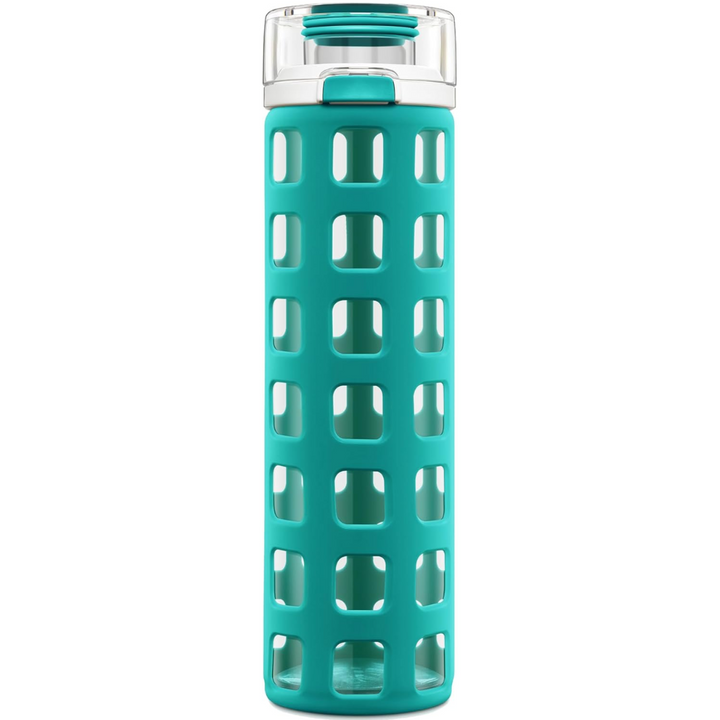Durable Glass Water Bottle with One-Touch Flip Lid-Green-Nora Luxe