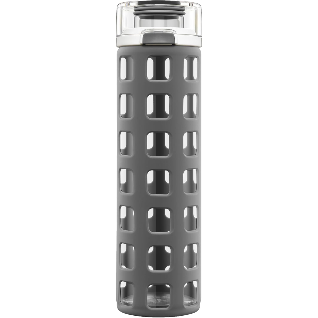 Durable Glass Water Bottle with One-Touch Flip Lid-Grey-Nora Luxe