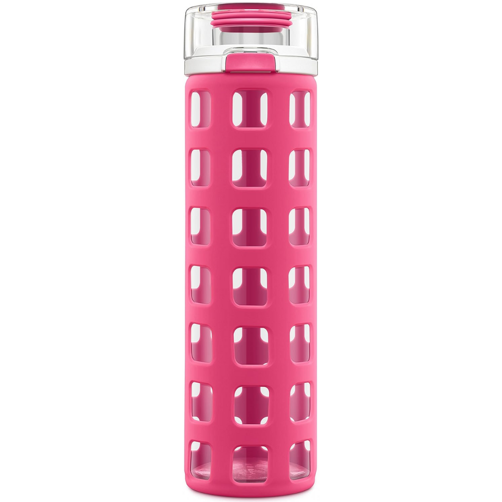 Durable Glass Water Bottle with One-Touch Flip Lid-Pink-Nora Luxe