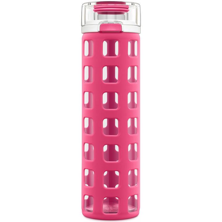 Durable Glass Water Bottle with One-Touch Flip Lid-Pink-Nora Luxe