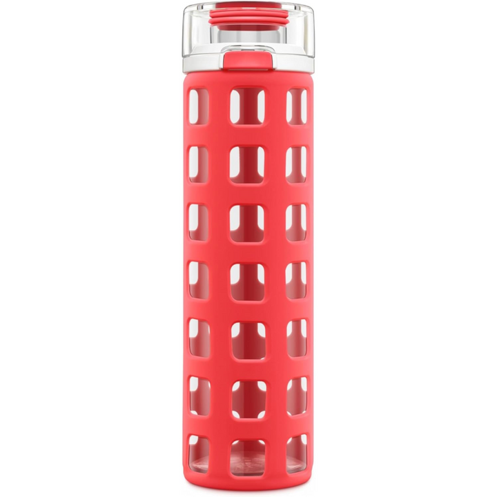 Durable Glass Water Bottle with One-Touch Flip Lid-Red-Nora Luxe