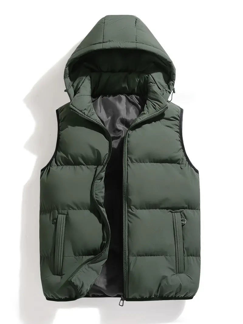 Durable Padded Men's Gilet with Hood – Leonardo-Army green-S-Nora Luxe