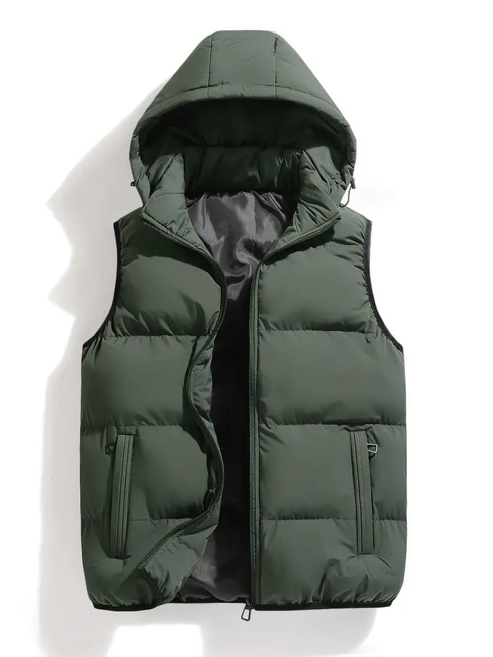 Durable Padded Men's Gilet with Hood – Leonardo-Army green-S-Nora Luxe