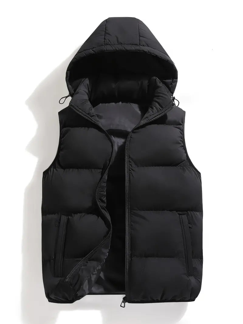 Durable Padded Men's Gilet with Hood – Leonardo-Black-S-Nora Luxe