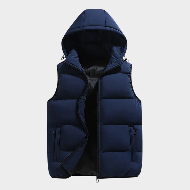 Durable Padded Men's Gilet with Hood – Leonardo-Dark blue-S-Nora Luxe