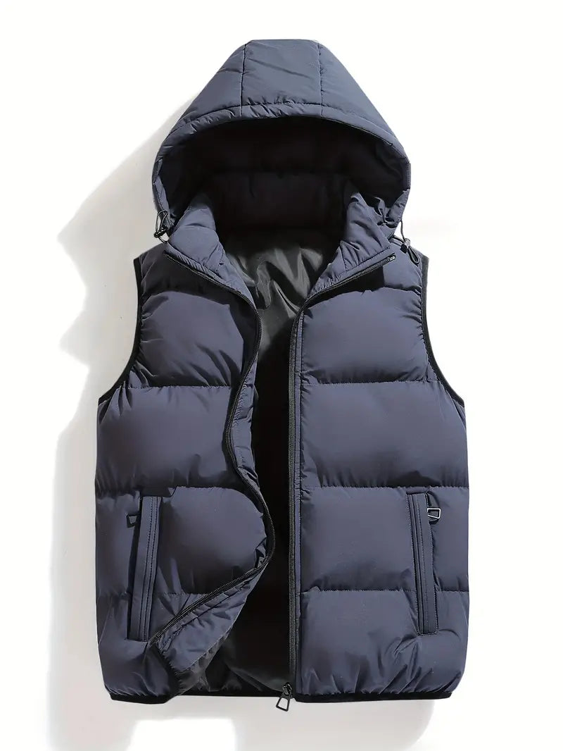 Durable Padded Men's Gilet with Hood – Leonardo-Dark grey-S-Nora Luxe
