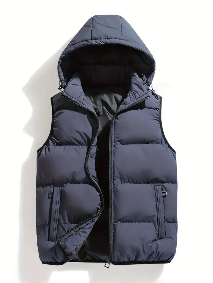 Durable Padded Men's Gilet with Hood – Leonardo-Dark grey-S-Nora Luxe