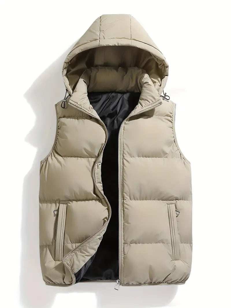 Durable Padded Men's Gilet with Hood – Leonardo-Khaki-S-Nora Luxe