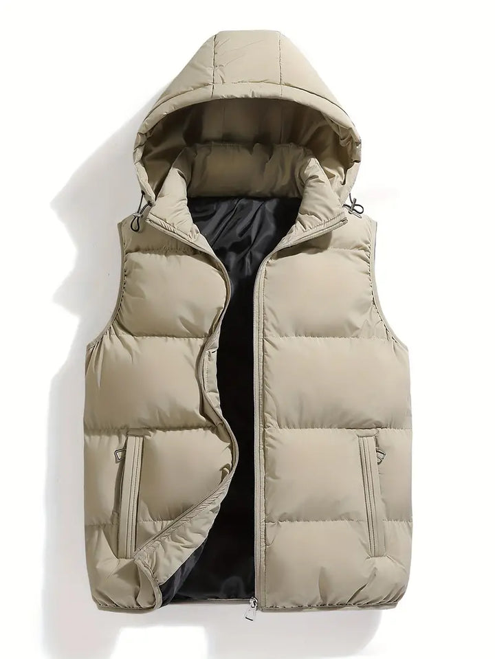 Durable Padded Men's Gilet with Hood – Leonardo-Khaki-S-Nora Luxe