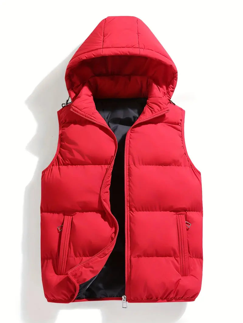 Durable Padded Men's Gilet with Hood – Leonardo-Red-S-Nora Luxe