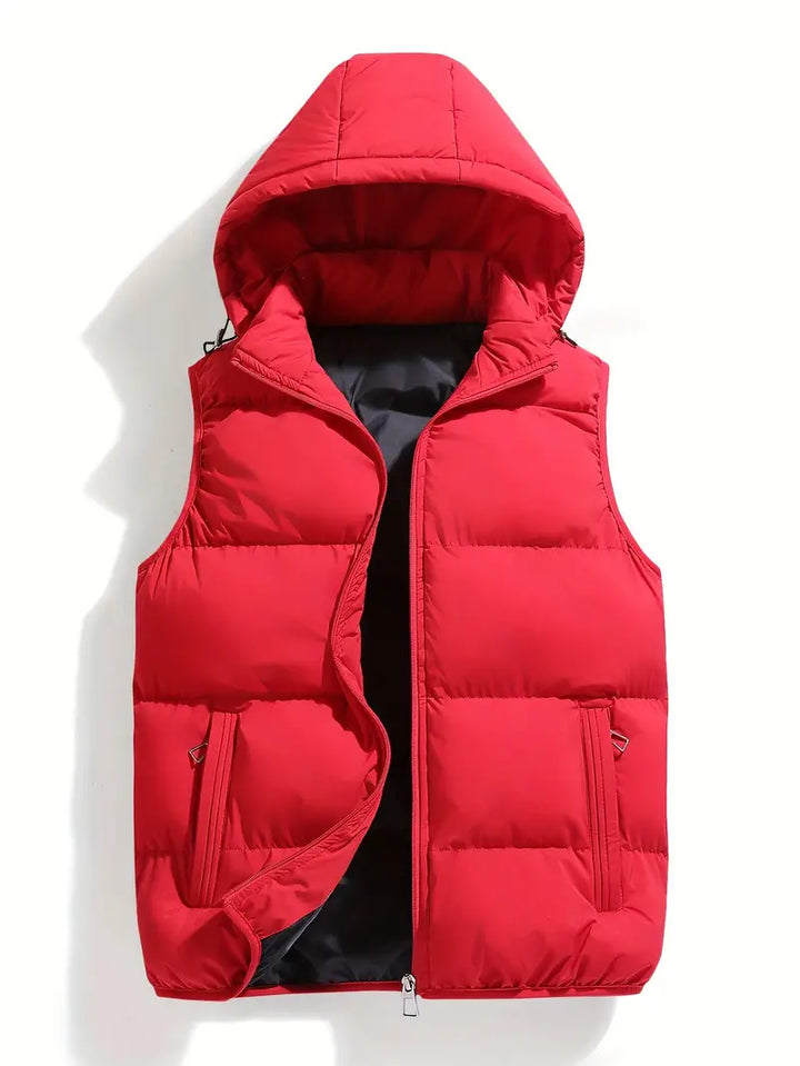 Durable Padded Men's Gilet with Hood – Leonardo-Red-S-Nora Luxe
