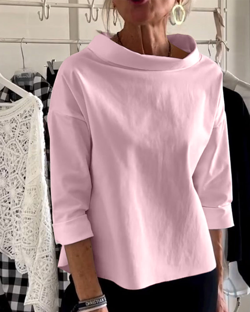 Ladies' autumn blouse with a high collar and 3/4 sleeves – Mireille
