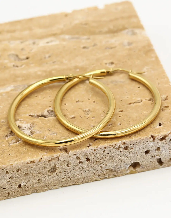 Earrings with 40 mm Diameter - Elegant Silver Hoops-Gold-plated-Nora Luxe