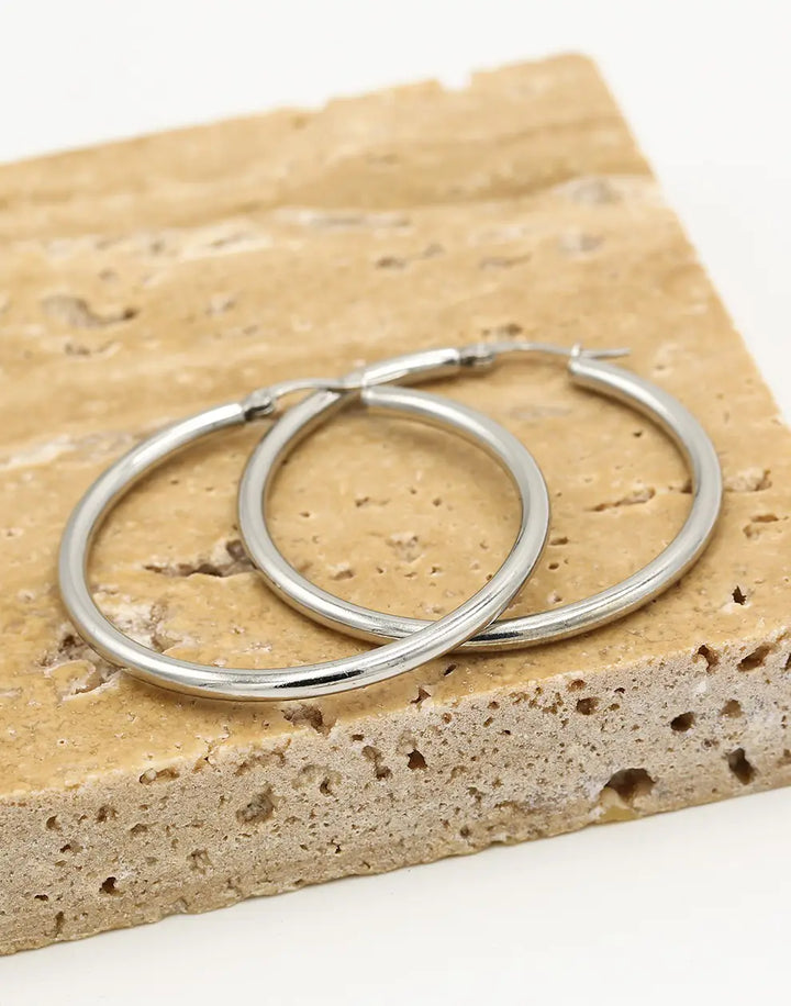Earrings with 40 mm Diameter - Elegant Silver Hoops-Gold-plated-Nora Luxe
