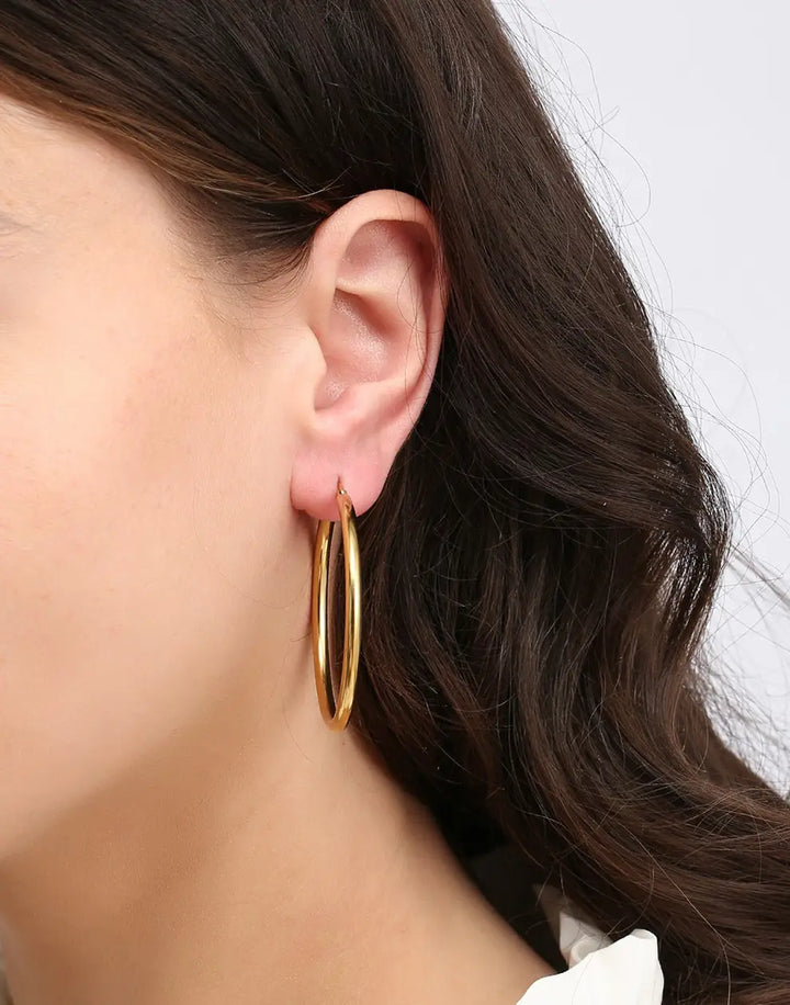 Earrings with 40 mm Diameter - Elegant Silver Hoops-Gold-plated-Nora Luxe