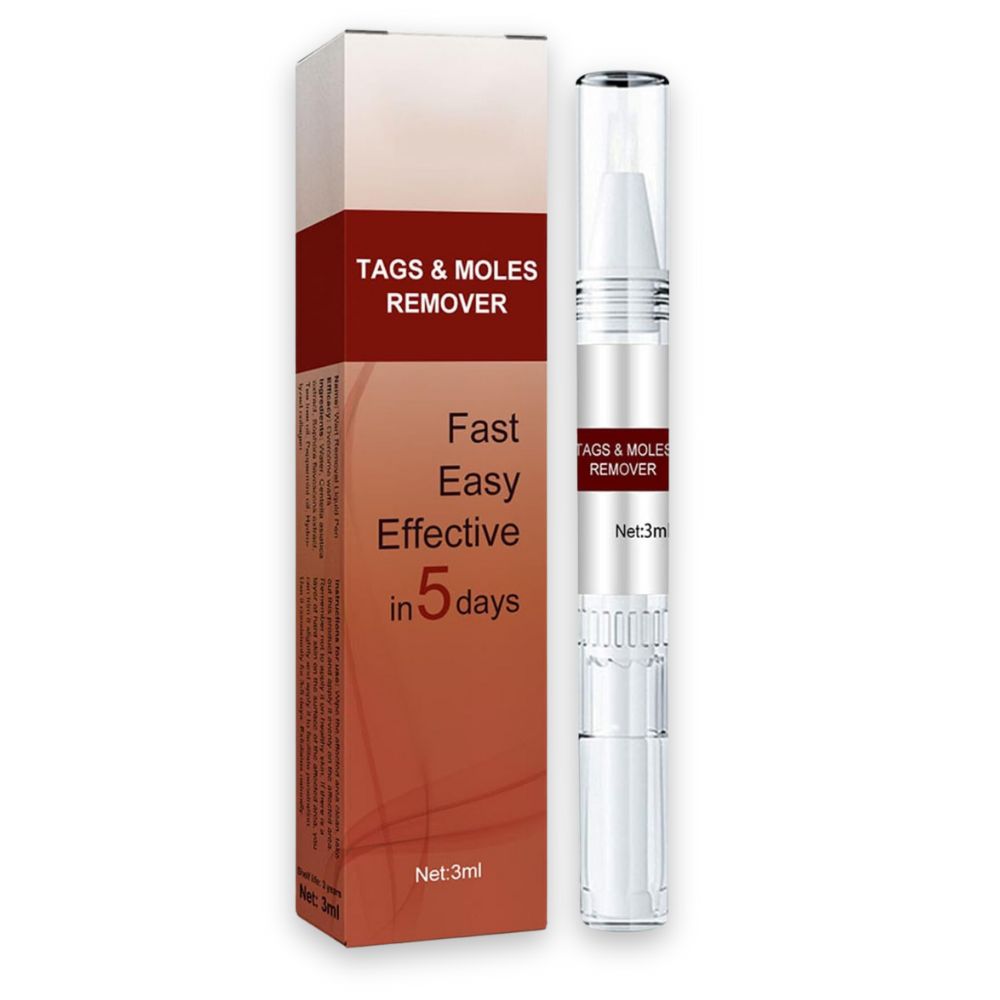 Clear applicator pen beside a white and red retail box on a white background.