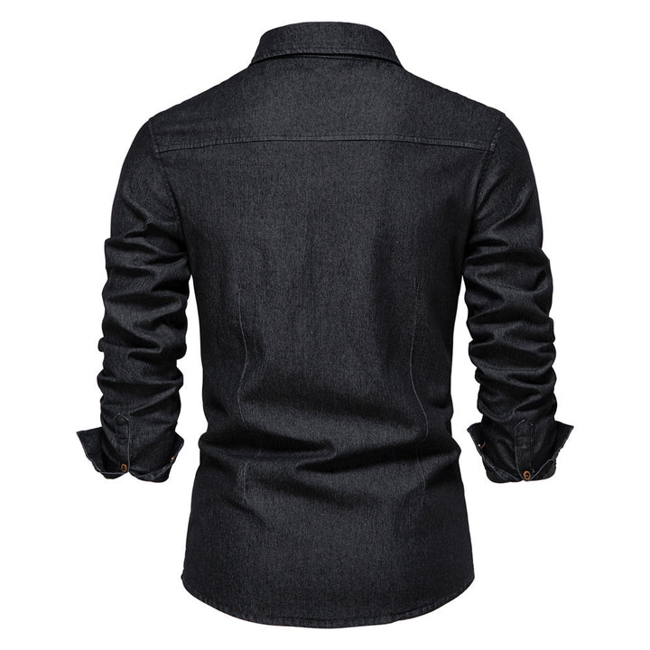 Elastic Cotton Denim Shirt - Logan-Black-S-Nora Luxe