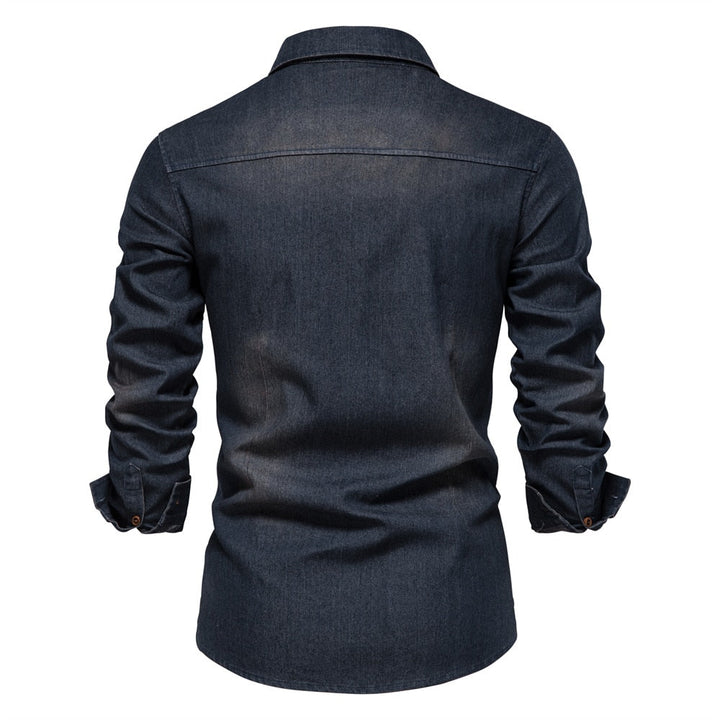Elastic Cotton Denim Shirt - Logan-Black-S-Nora Luxe