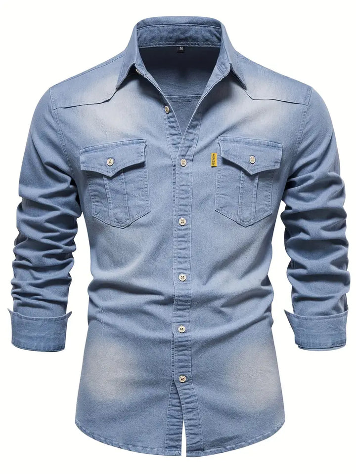 Elastic Cotton Denim Shirt - Logan-Light Blue-S-Nora Luxe