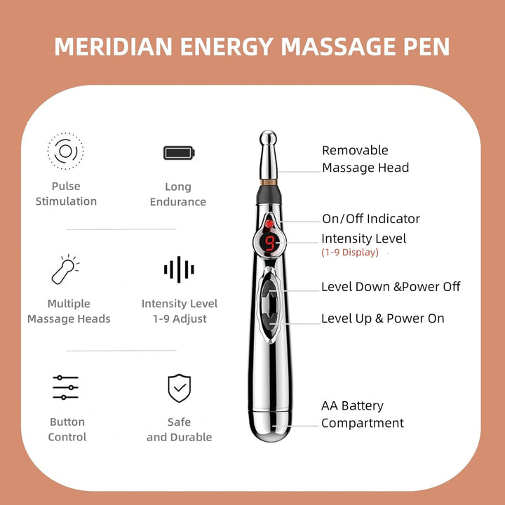 ELECTRONIC ACUPUNCTURE PEN - MERIDIAN ENERGY MASSAGE PEN FOR PAIN RELIEF-2 Heads-Nora Luxe