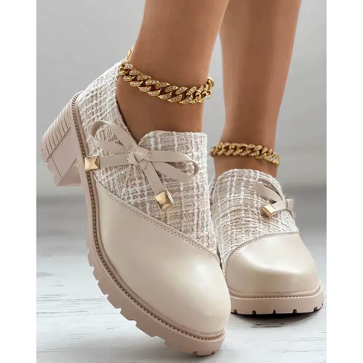 Elegant block-heeled shoes with pointed accents – Florina-Beige-4.5-Nora Luxe
