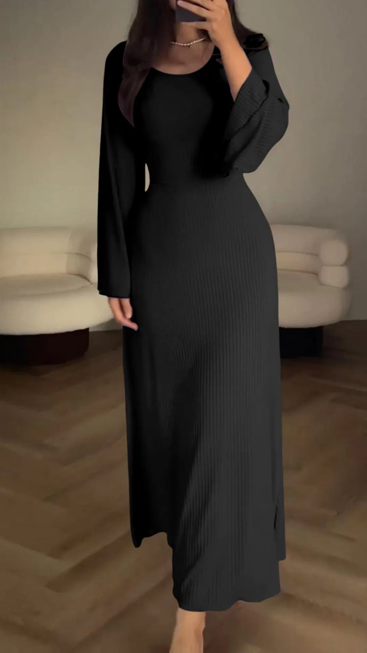 Elegant bodycon maxi dress with lacing – Valencia-Black-S-Nora Luxe