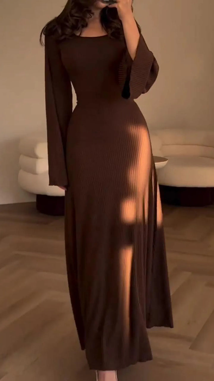 Elegant bodycon maxi dress with lacing – Valencia-Brown-S-Nora Luxe