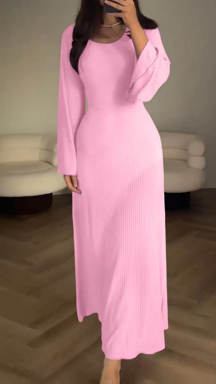 Elegant bodycon maxi dress with lacing – Valencia-Pink-S-Nora Luxe