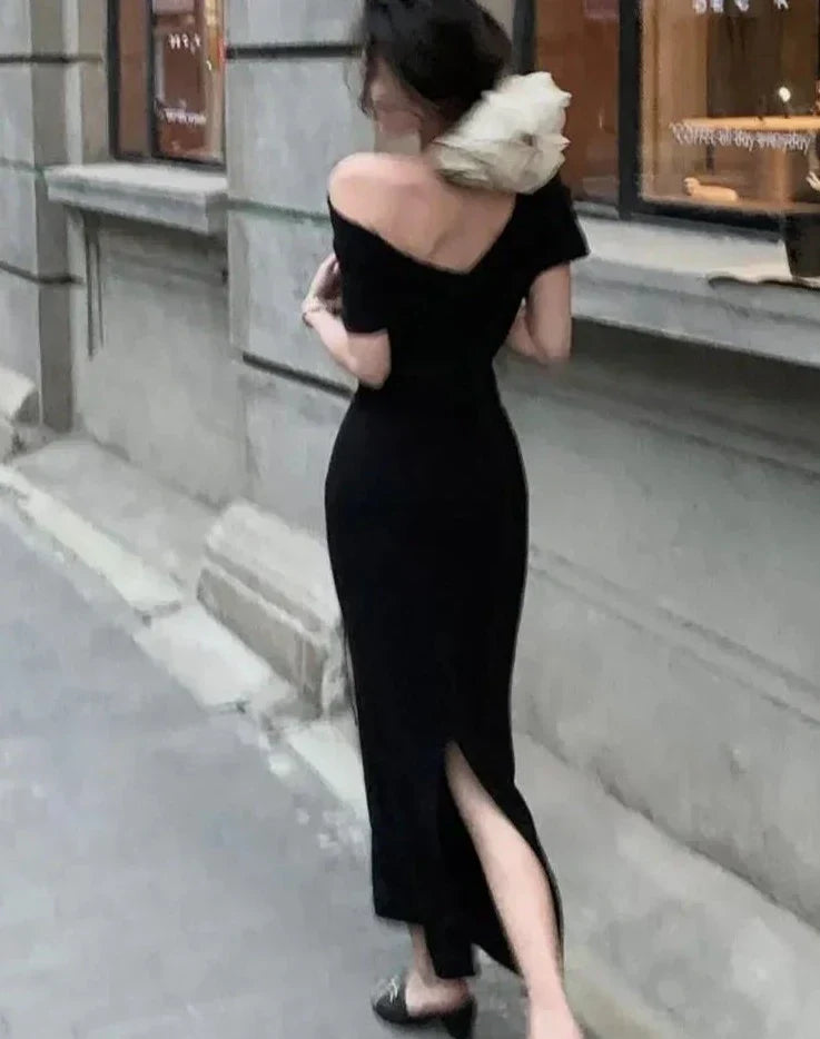 Elegant bodycon maxi dress with off-shoulder – Valentina-Beige-S-Nora Luxe