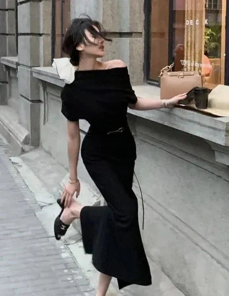 Elegant bodycon maxi dress with off-shoulder – Valentina-Black-S-Nora Luxe