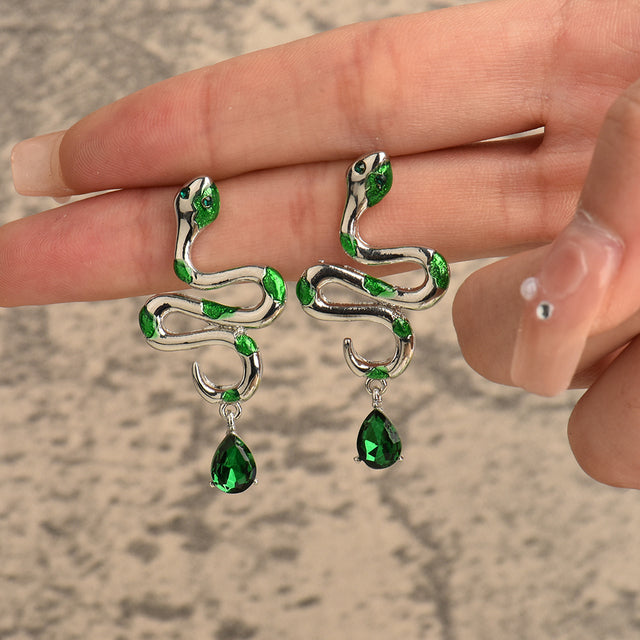 Elegant Drop Earrings | Crystal Accents-Jade Snake-Nora Luxe