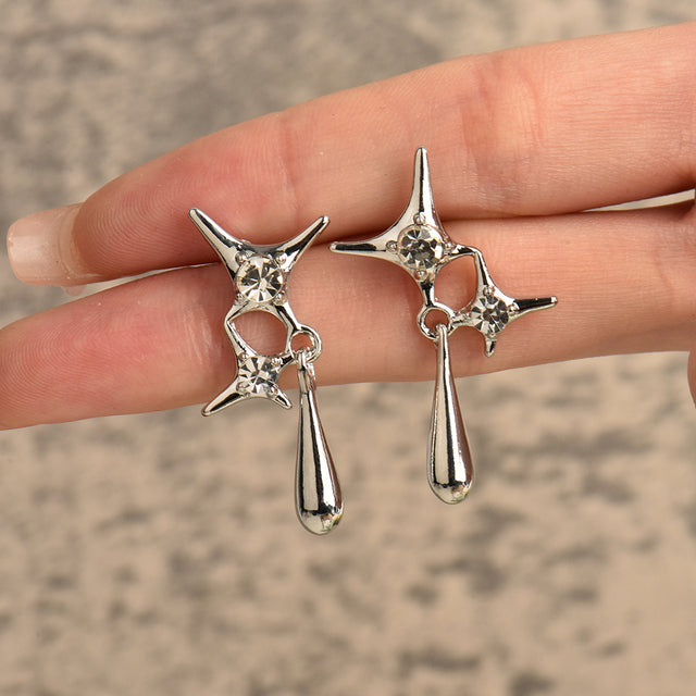 Elegant Drop Earrings | Crystal Accents-Silver Shurikens-Nora Luxe
