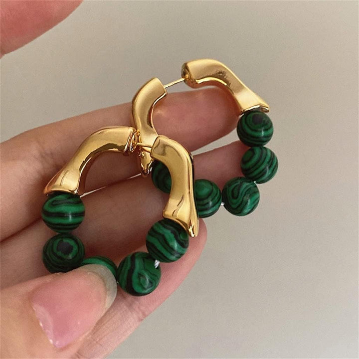 Elegant Green Pearl Stud Earrings-GOLD-Nora Luxe