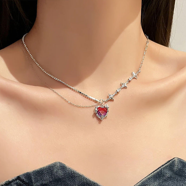 Elegant Heart Drop Necklace | Fashion Peach Heart Pendant-Heart Earrings-Nora Luxe