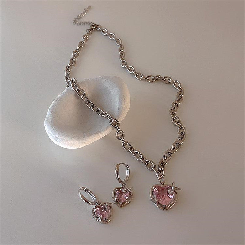 Elegant Heart Drop Necklace | Fashion Peach Heart Pendant-Heart Earrings-Nora Luxe