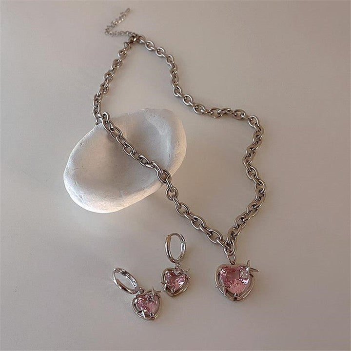 Elegant Heart Drop Necklace | Fashion Peach Heart Pendant-Heart Earrings-Nora Luxe