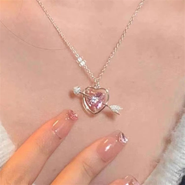 Elegant Heart Drop Necklace | Fashion Peach Heart Pendant-Heart Earrings-Nora Luxe
