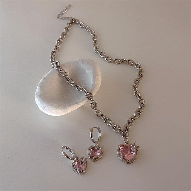 Elegant Heart Drop Necklace | Fashion Peach Heart Pendant-Heart Earrings-Nora Luxe