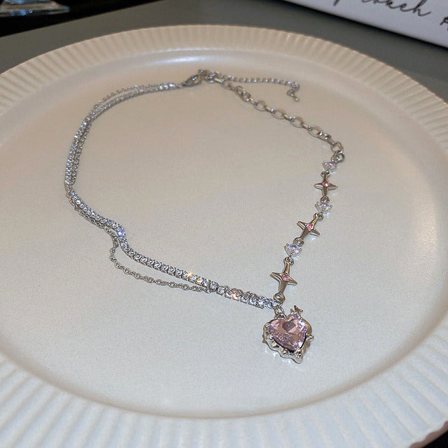 Elegant Heart Drop Necklace | Fashion Peach Heart Pendant-Heart Necklace Cross Silver-Nora Luxe