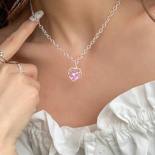 Elegant Heart Drop Necklace | Fashion Peach Heart Pendant-Heart Necklace Siver-Nora Luxe