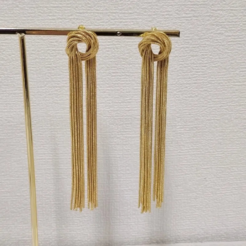 Elegant Knot Long Tassel Earrings-GOLD-Nora Luxe