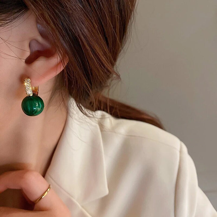 Elegant Luxury Earrings with Green Pearls-Nora Luxe