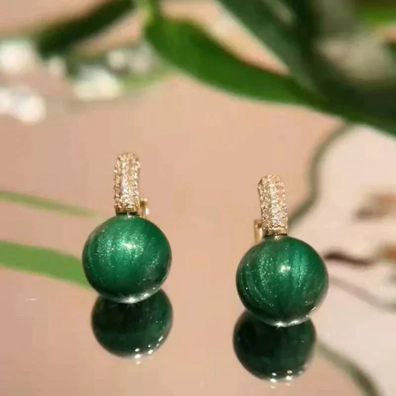 Elegant Luxury Earrings with Green Pearls-Nora Luxe